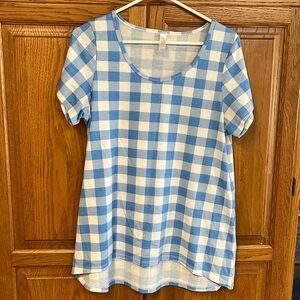 Classic blue and white gingham hi/low t-shirt